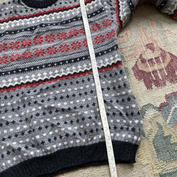 Vintage 60s Lord & Taylor Fair Isle Sweater Wool Gray Pattern Small Medium - Picture 5 of 6